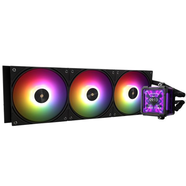 COOLER Thermalright „Frozen Warframe Pro 360″, skt. Intel si AMD, racire cu lichid AIO, 3 x 120mm (TL-P12-S), 2000 rpm, pompa 12V PWM, display LCD 2.73”, ARGB, negru, „Frozen Warframe Pro 360 Black Argb” (timbru verde 2 lei)