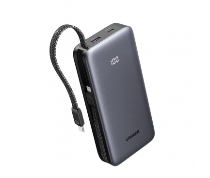 POWER BANK Ugreen „PB528”, 20000mAh, 30W, 1 x USB, 1 x USB Type-C, 2 x USB Type-C integrat, gri, „55985B” (timbru verde 0.98 lei)